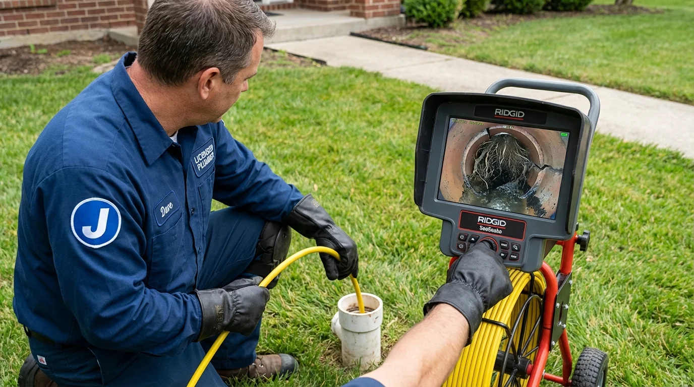 Sewer camera inspection being performed by Johns Plumbing LLC in Church Hill