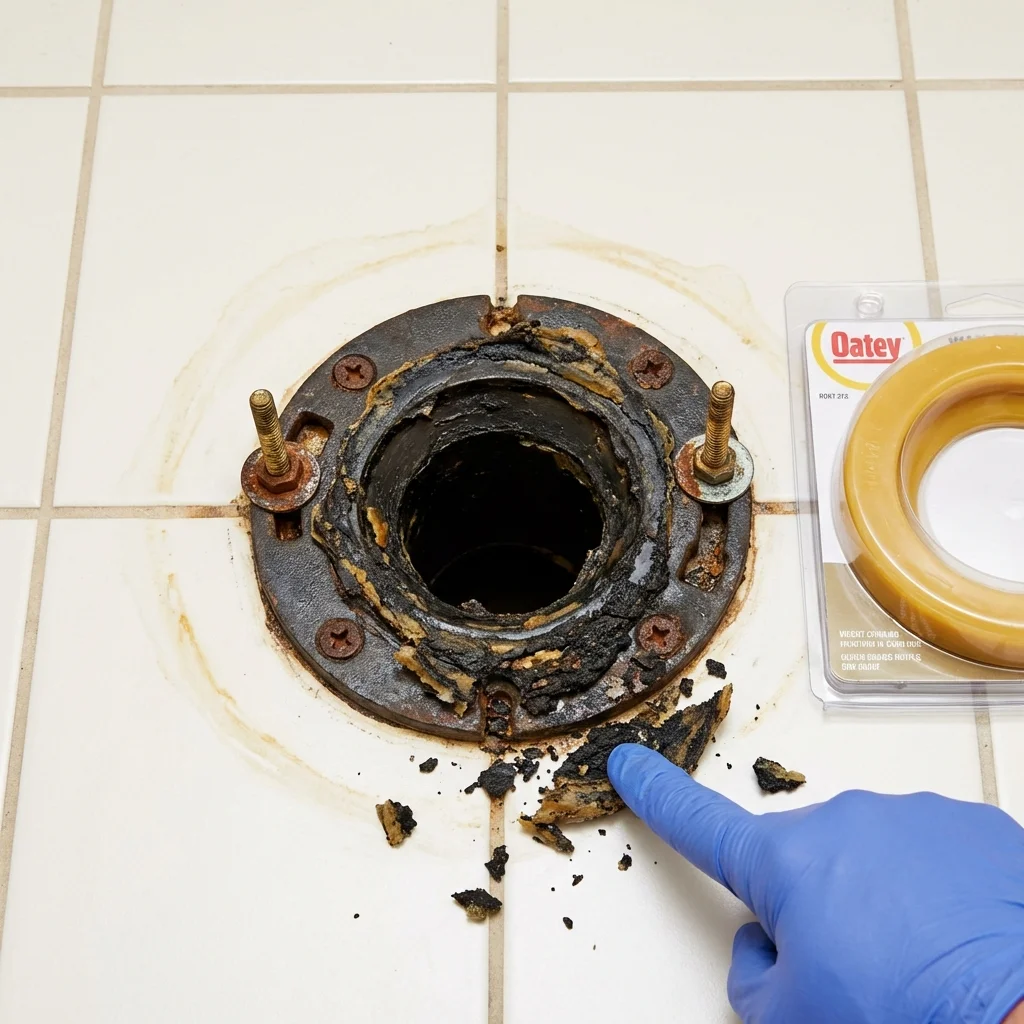 Failed wax ring showing water seepage at the base of a toilet in a Church Hill, TN home