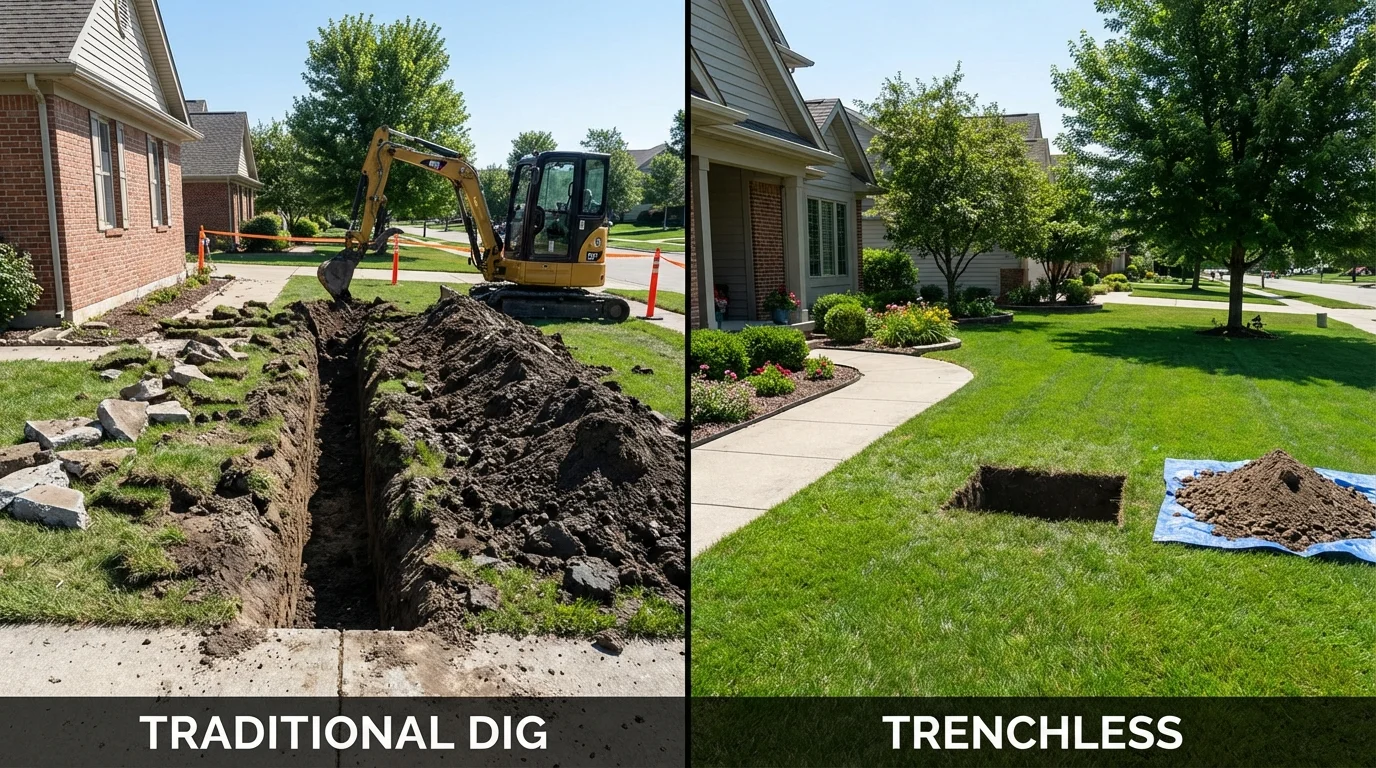 Trenchless sewer repair with minimal yard damage versus traditional excavation in Church Hill, TN